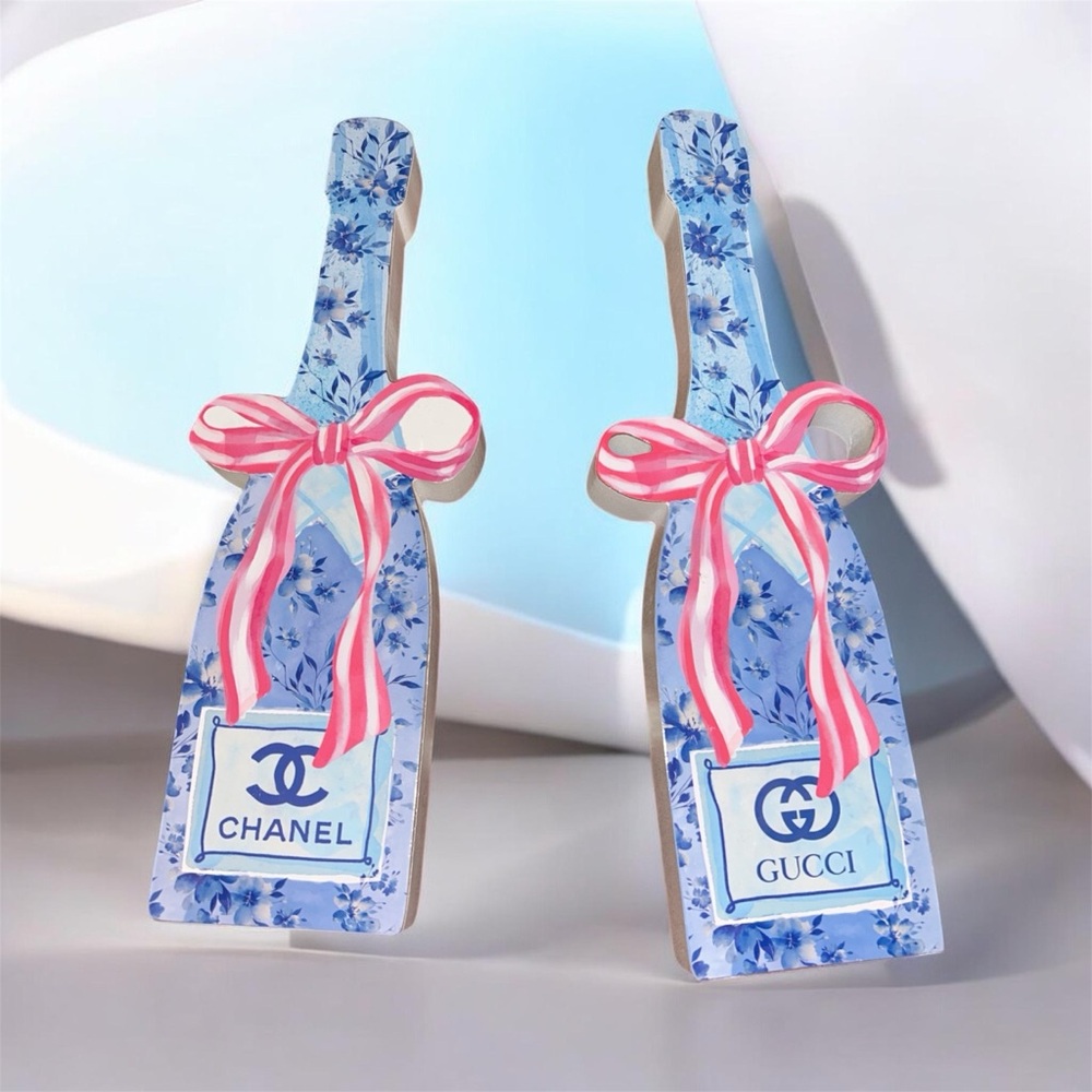 Floral Decorative Bottles with Pink Ribbon